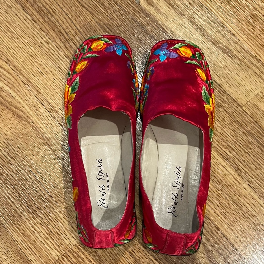 Ernesto Esposito Fuchsia Satin Floral‎ Embroidered Flats Made in Italy sz 38 - Picture 3 of 11